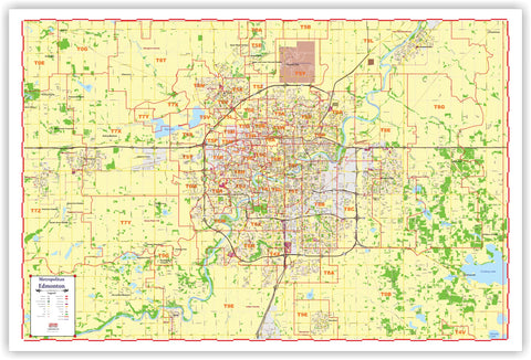 ProGeo Metro Edmonton Marketing Map LAMINATED 48" X 72"  with with Postal Codes