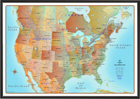 Map of Canada and United States - Antique style