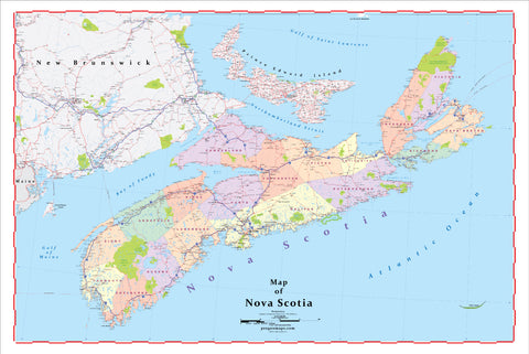 Nova Scotia Wall Map 2022 Edition Laminated