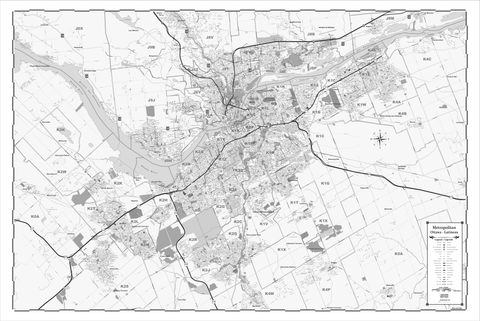 ProGeo Metro Ottawa & Gatineau  BLACK AND WHITE Marketing Map laminated with with Postal Codes