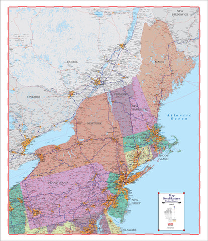 2025 Edition Large Wall Map of the Northeastern United States 48" x 72"