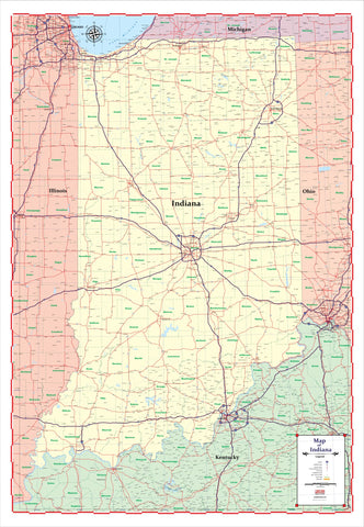 ProGeo Maps Trucker's Wall Map of INDIANA  48" X 72"  LAMINATED 2018 EDITION