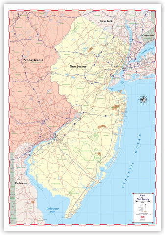 ProGeo Maps Trucker's Wall Map of NEW JERSEY  48" X 72  LAMINATED 2018 EDITION