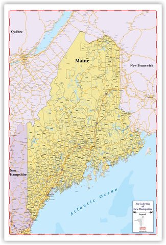 ZIP CODE Wall Map of MAINE New 2019 version 48" X 69  with thick lamination